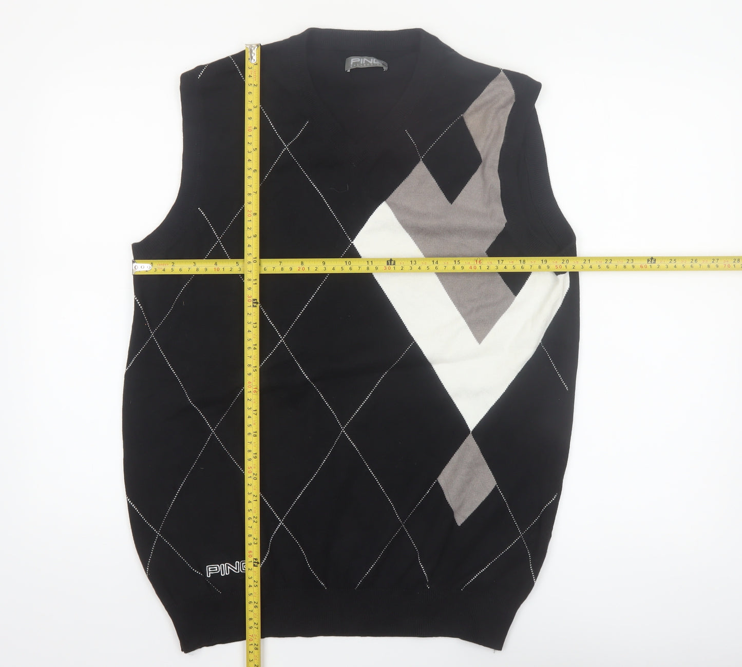 PING Mens Black Argyle Cotton Golf Vest M Sleeveless Classic Knit