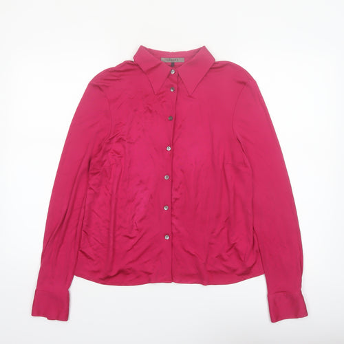 Jaeger Women's Pink Silk Button-Up Blouse Size M Long Sleeve Classic Fit