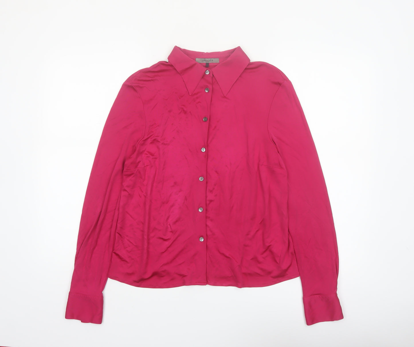Jaeger Women's Pink Silk Button-Up Blouse Size M Long Sleeve Classic Fit