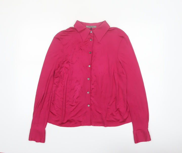 Jaeger Women's Pink Silk Button-Up Blouse Size M Long Sleeve Classic Fit