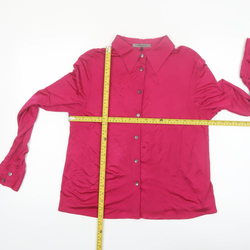 Jaeger Women's Pink Silk Button-Up Blouse Size M Long Sleeve Classic Fit