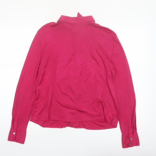 Jaeger Women's Pink Silk Button-Up Blouse Size M Long Sleeve Classic Fit