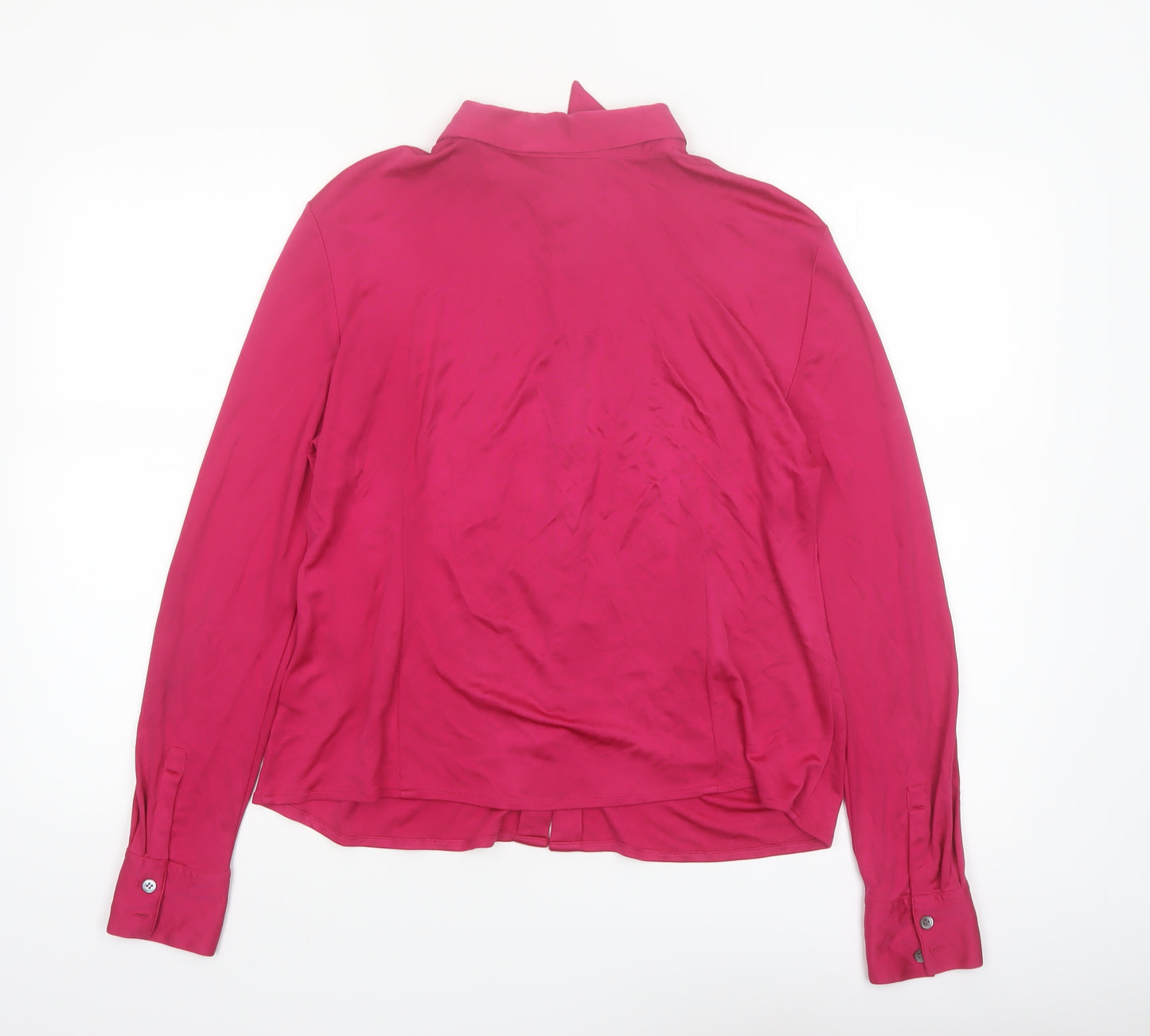 Jaeger Women's Pink Silk Button-Up Blouse Size M Long Sleeve Classic Fit