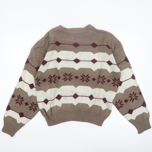 CROSS-WOODS Women's Brown Fair Isle Knit Pullover Jumper M