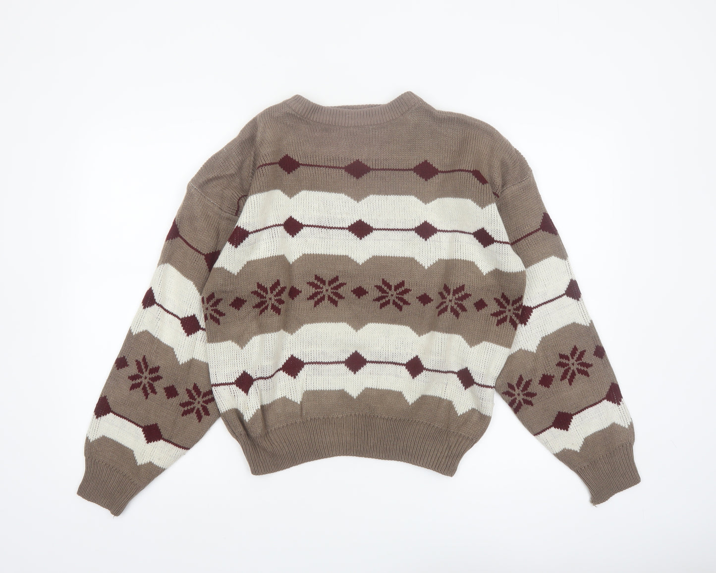 CROSS-WOODS Women's Brown Fair Isle Knit Pullover Jumper M