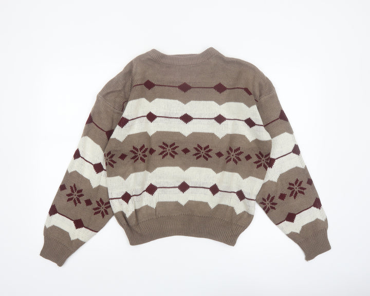 CROSS-WOODS Women's Brown Fair Isle Knit Pullover Jumper M