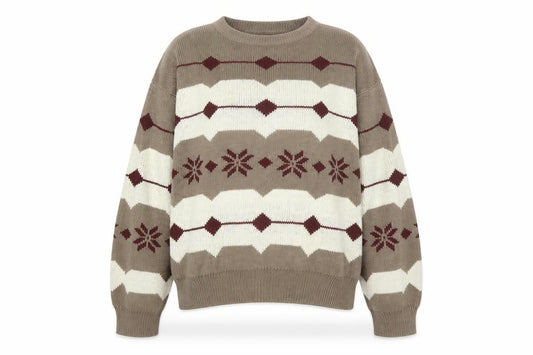 Front view of CROSS-WOODS Women's Brown Fair Isle Knit jumper M