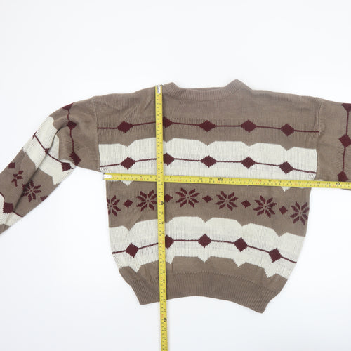 CROSS-WOODS Women's Brown Fair Isle Knit Pullover Jumper M