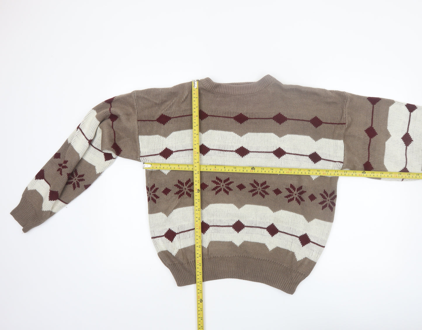 CROSS-WOODS Women's Brown Fair Isle Knit Pullover Jumper M