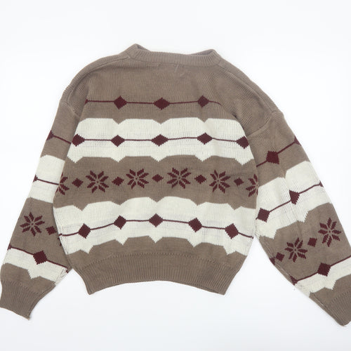 CROSS-WOODS Women's Brown Fair Isle Knit Pullover Jumper M