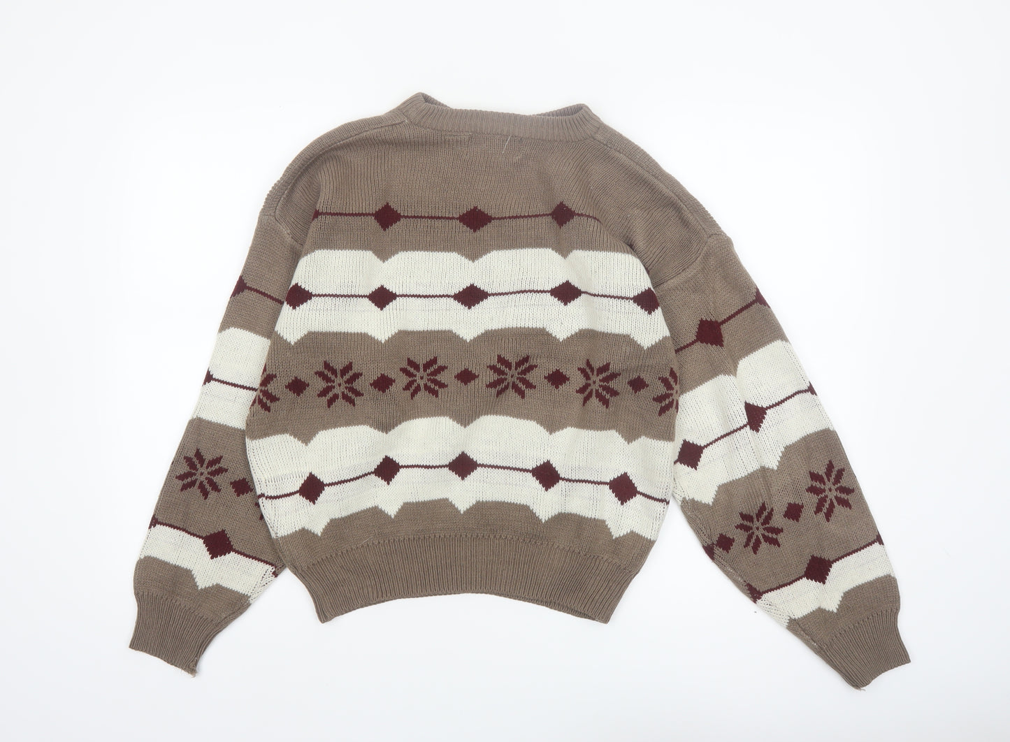 CROSS-WOODS Women's Brown Fair Isle Knit Pullover Jumper M