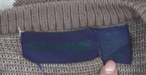 CROSS-WOODS Women's Brown Fair Isle Knit Pullover Jumper M