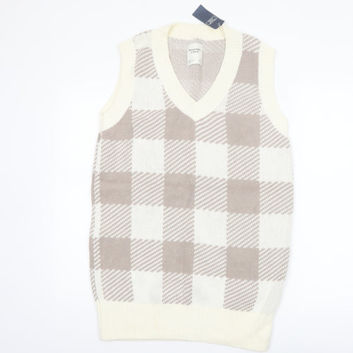 Abercrombie & Fitch Women's Beige Check Knit V-Neck Vest XS