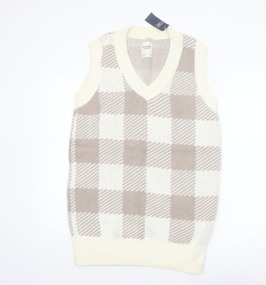 Abercrombie & Fitch Women's Beige Check Knit V-Neck Vest XS