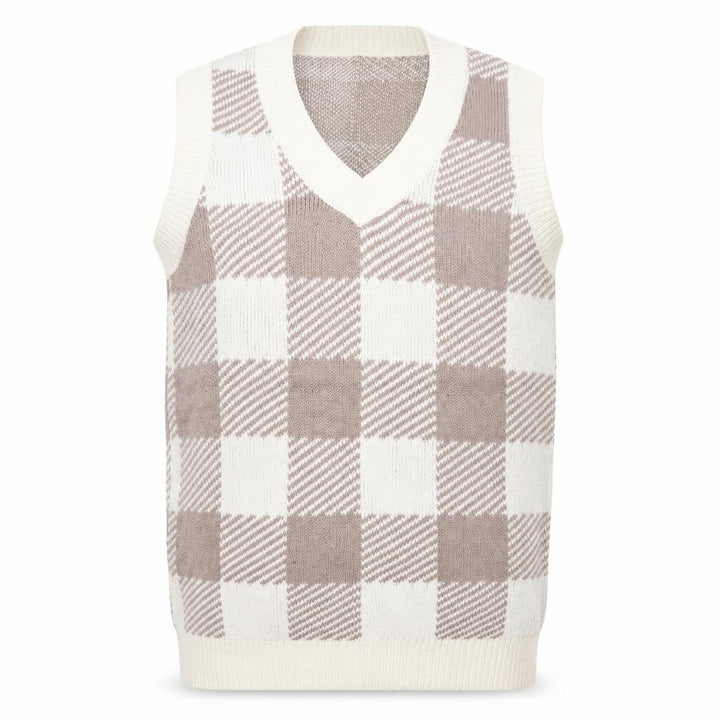 Abercrombie & Fitch Women's Beige Check Knit V-Neck Vest XS