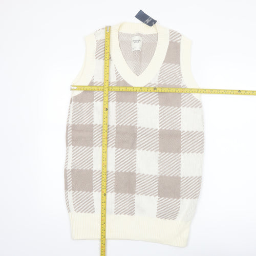 Abercrombie & Fitch Women's Beige Check Knit V-Neck Vest XS