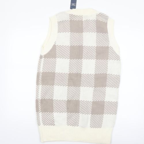 Abercrombie & Fitch Women's Beige Check Knit V-Neck Vest XS