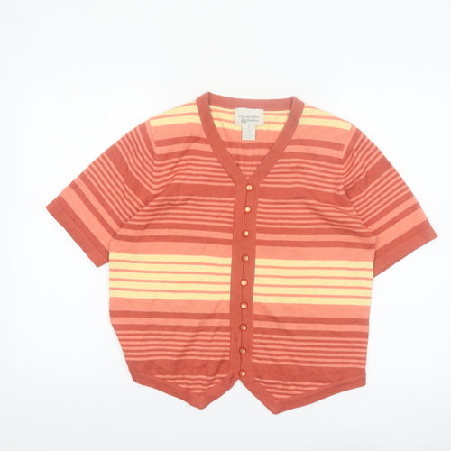 Christopher & Banks Women's Multicoloured Striped Cardigan M V-Neck Short Sleeve