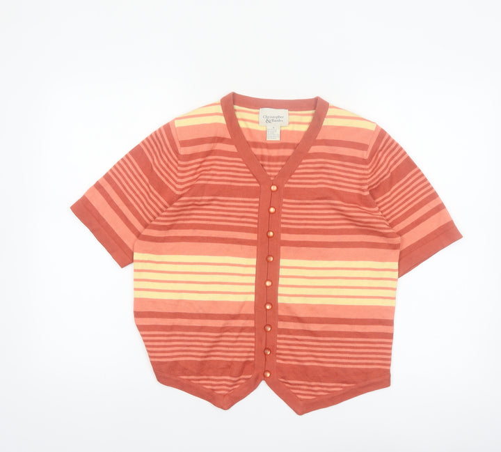 Christopher & Banks Women's Multicoloured Striped Cardigan M V-Neck Short Sleeve