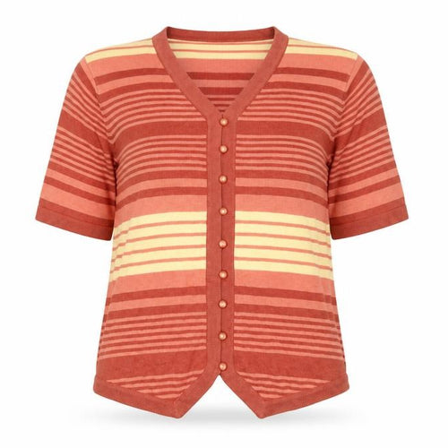 Christopher & Banks Women's Multicoloured Striped Cardigan M V-Neck Short Sleeve