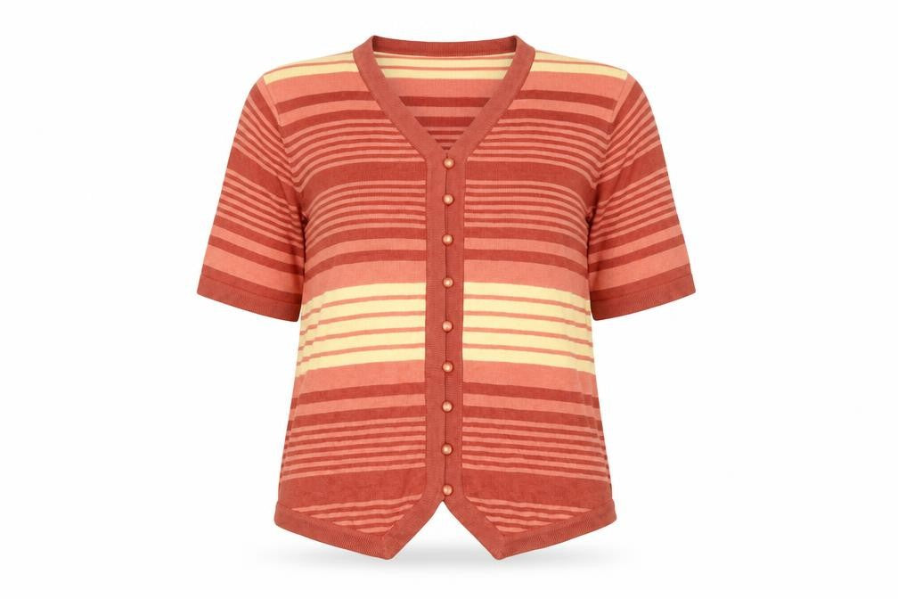 Christopher & Banks Women's Multicoloured Striped Cardigan M V-Neck Short Sleeve