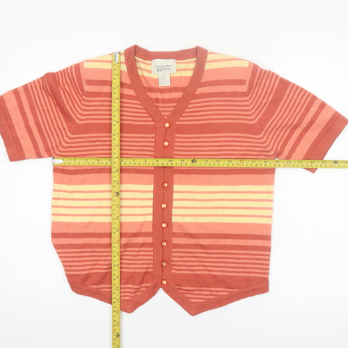 Christopher & Banks Women's Multicoloured Striped Cardigan M V-Neck Short Sleeve