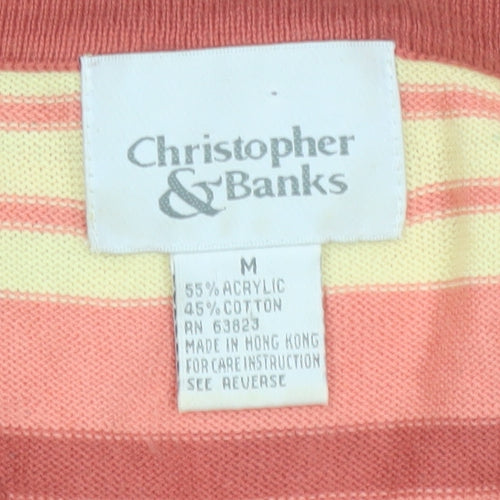 Christopher & Banks Women's Multicoloured Striped Cardigan M V-Neck Short Sleeve