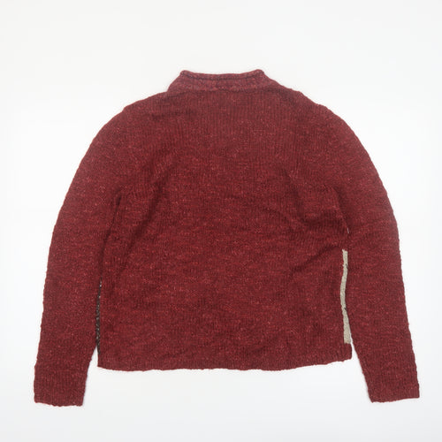 Croft & Barrow Women Red Patchwork Floral Embroidered Knit Jumper Size M