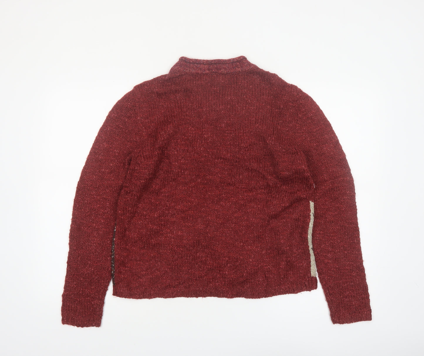 Croft & Barrow Women Red Patchwork Floral Embroidered Knit Jumper Size M