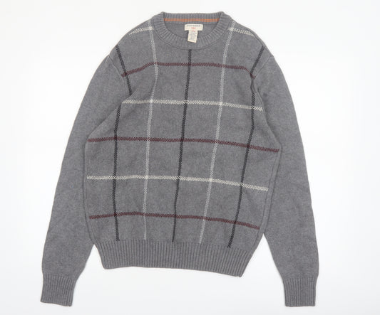 Dockers Men's Grey Check Cotton Crew Neck Pullover Jumper Medium
