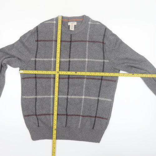 Dockers Men's Grey Check Cotton Crew Neck Pullover Jumper Medium