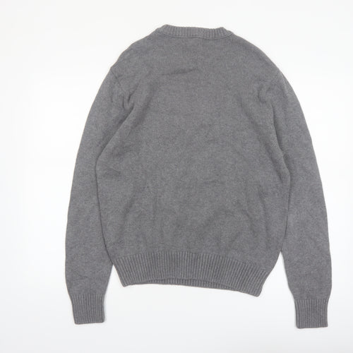 Dockers Men's Grey Check Cotton Crew Neck Pullover Jumper Medium