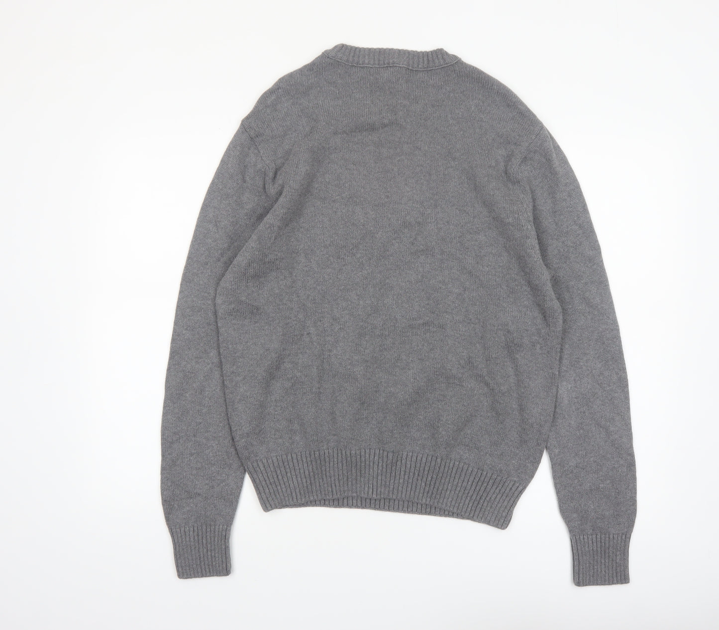 Dockers Men's Grey Check Cotton Crew Neck Pullover Jumper Medium
