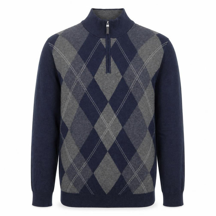 Tasso Elba Men’s Blue Argyle Cotton 1/2 Zip Jumper Size L