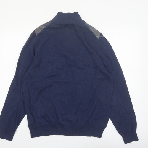 Tasso Elba Men’s Blue Argyle Cotton 1/2 Zip Jumper Size L