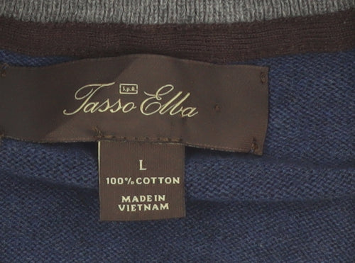 Tasso Elba Men’s Blue Argyle Cotton 1/2 Zip Jumper Size L