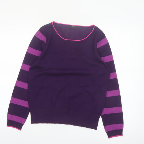 M&Co Women Purple Striped Button Back Long Sleeve Knit Cardigan Size 14
