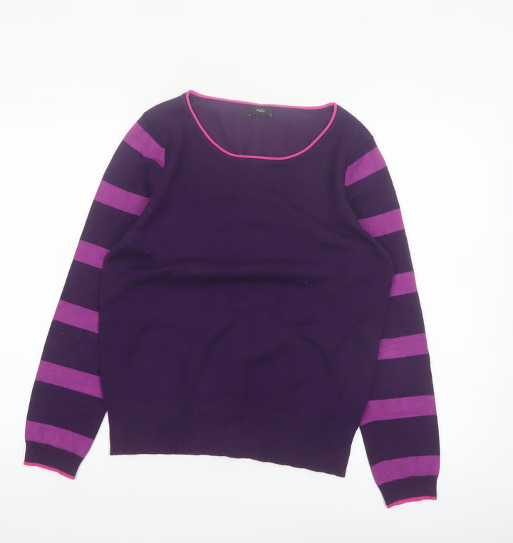 M&Co Women Purple Striped Button Back Long Sleeve Knit Cardigan Size 14