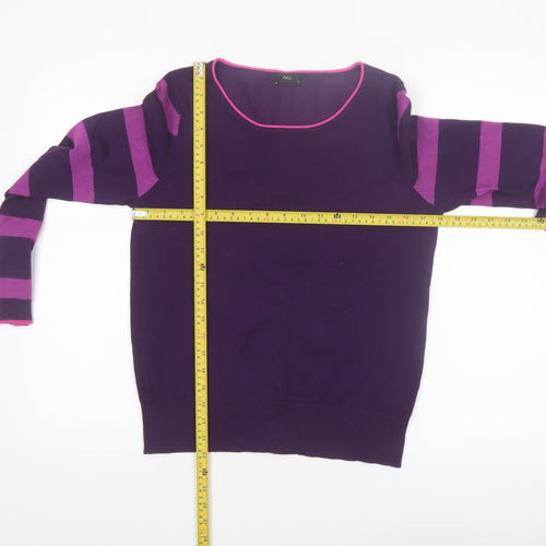 M&Co Women Purple Striped Button Back Long Sleeve Knit Cardigan Size 14