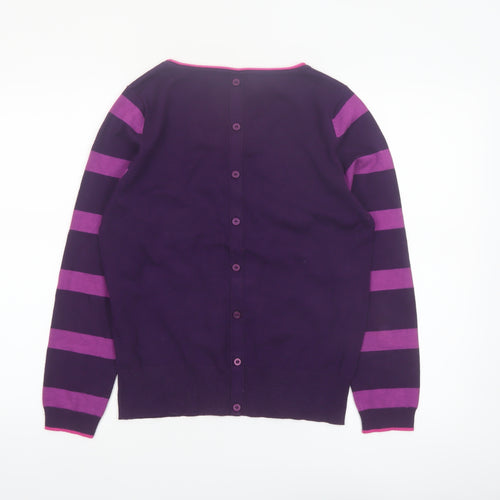 M&Co Women Purple Striped Button Back Long Sleeve Knit Cardigan Size 14