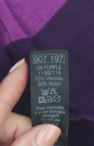 M&Co Women Purple Striped Button Back Long Sleeve Knit Cardigan Size 14