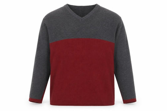 Front view of Retreat Men's Grey Red V-Neck Acrylic jumper L