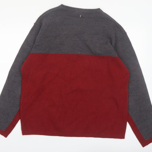 Retreat Men's Grey Red V-Neck Acrylic Pullover Jumper L