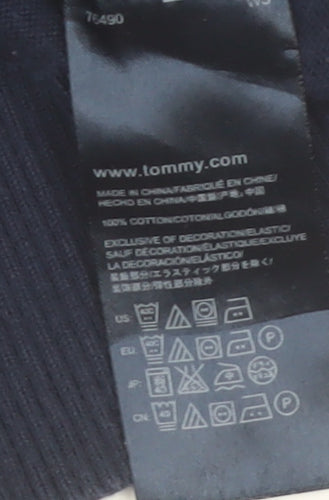 Tommy Hilfiger Men’s Blue V-Neck Check Cotton Pullover Jumper Size L