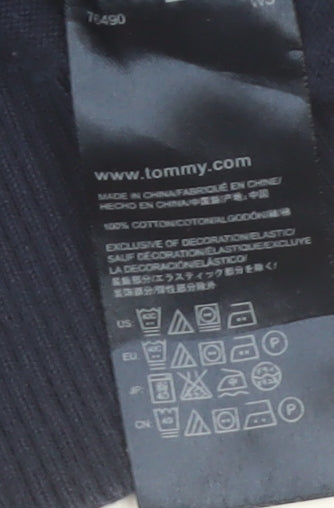 Tommy Hilfiger Men’s Blue V-Neck Check Cotton Pullover Jumper Size L