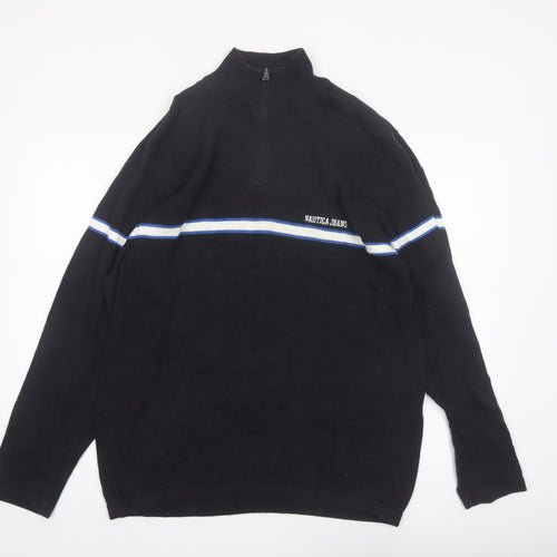 Nautica Mens Black XL 1/4 Zip Cotton Knit Jumper