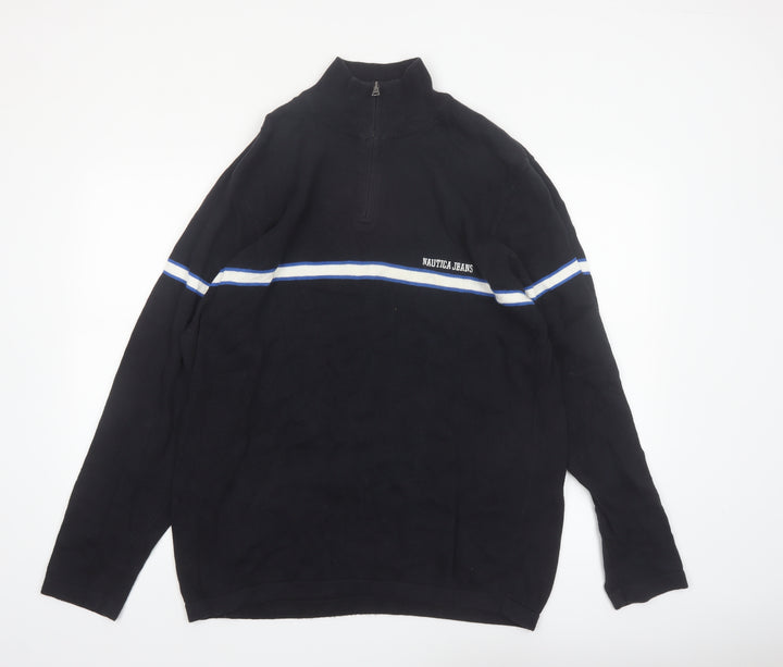 Nautica Mens Black XL 1/4 Zip Cotton Knit Jumper