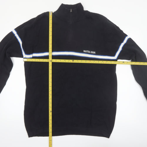 Nautica Mens Black XL 1/4 Zip Cotton Knit Jumper