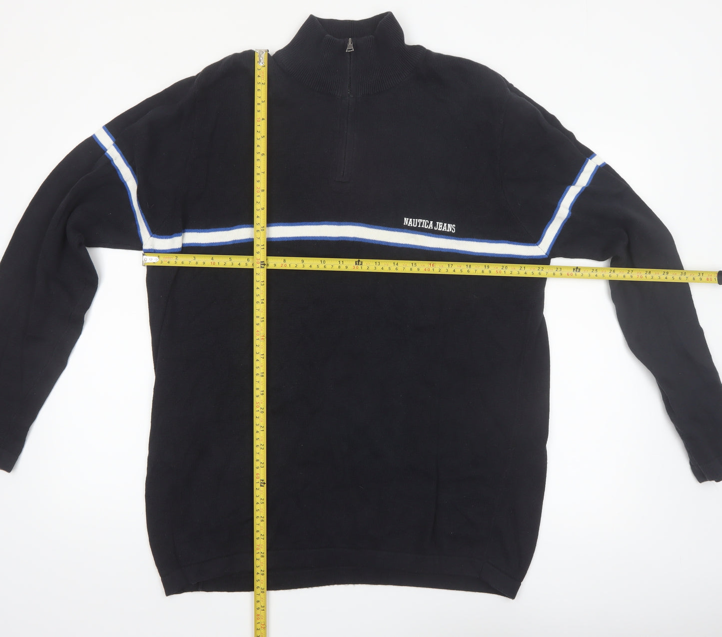 Nautica Mens Black XL 1/4 Zip Cotton Knit Jumper