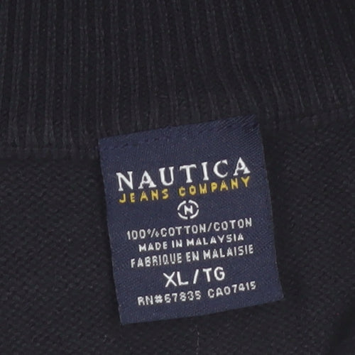 Nautica Mens Black XL 1/4 Zip Cotton Knit Jumper